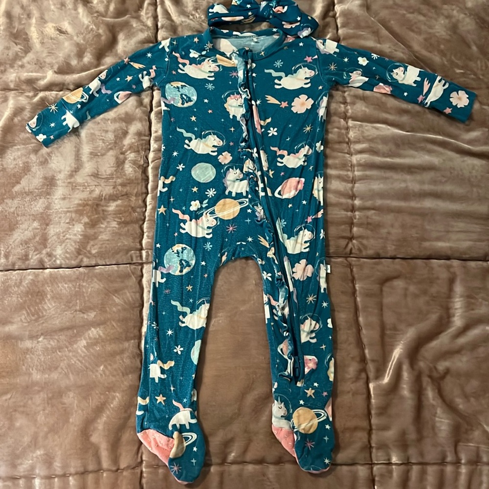Posh Peanut footies 6-9 mo. w matching headband. Headband almost new.